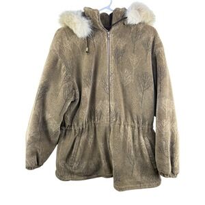 Vintage Northern Sun Womens Fleece Parka Jacket Fur Trim Hood Size M